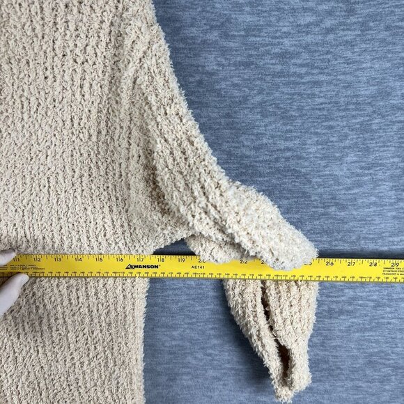 Hers & Mine Womens S Fuzzy Soft Long Maxi Beige Loose Knit Open Cardigan Pocket - Picture 10 of 15